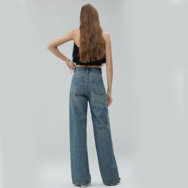 Retro Style High Waist Distressed Wide Leg Mop Pants Women - Image 4