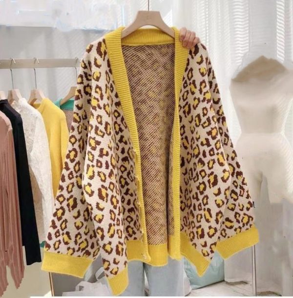 Sweater Coat Plus Size Leopard Print Women's Mid-length - Image 3