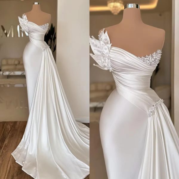 White Graceful Satin Simple Lightweight Wedding Dress Long Dress