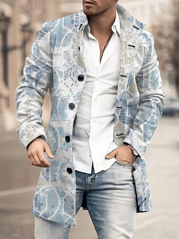 Casual Coat Woolen Printed Fashionable Jacket Men - Image 3