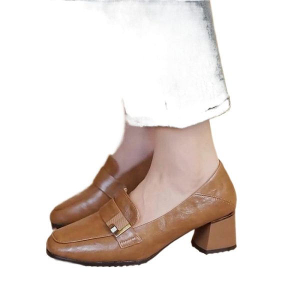 Women's French-style Retro Brown Shallow Mouth Pumps - Image 5