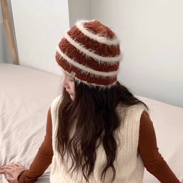 Striped Plush Knitted Hat All-matching