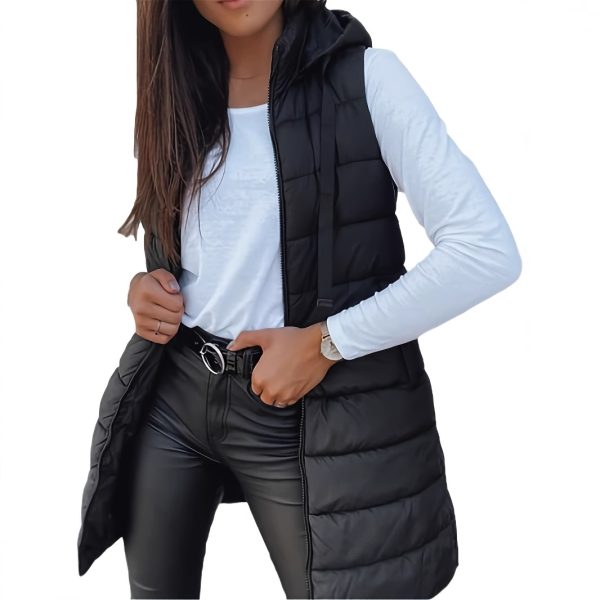 Solid Color Hooded Quilted Zipper Cotton Vest Coat - Image 2