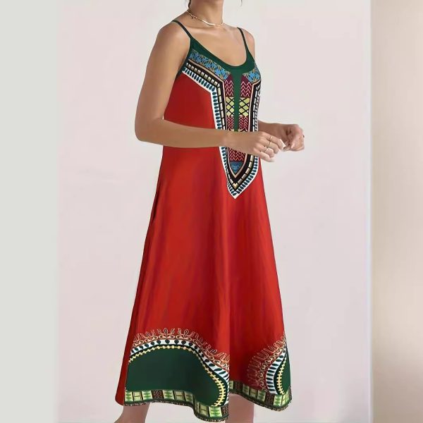 V-neck Strap Long Digital Printing Ladies Dress - Image 3