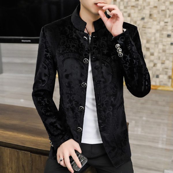 Stand Collar Korean Silk Cotton Suit Men's Jacket - Image 4