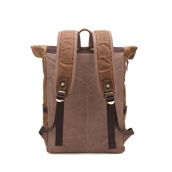 Retro Waterproof Crazy Horse Leather Canvas Large Capacity Backpack - Image 5