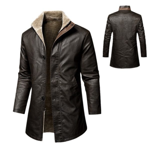 Men's Leather Extended Plus Size Men's PU Leather Coat - Image 5