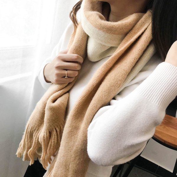 Men's And Women's Korean-style Cashmere Color Matching Scarf Solid Color Shawl - Image 4