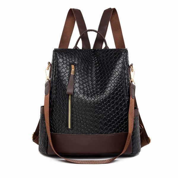 Soft Leather Women's Fashion Woven Backpack - Image 4