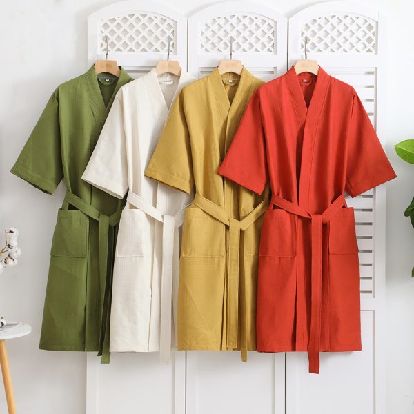 Cotton Single-layer Yarn Bathrobe Spring Summer Cropped Sleeves Mid-length Bathrobe - Image 2