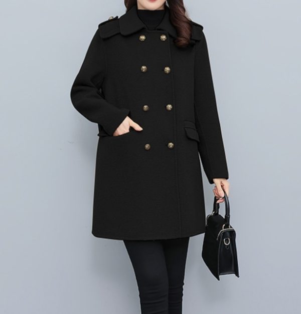 Korean Style Wool Double Breasted Coat For Women - Image 3