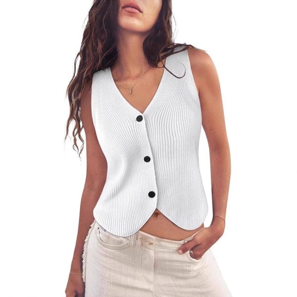 European And American Spring And Summer Women's Knitted Vest Top V-neck - Image 4