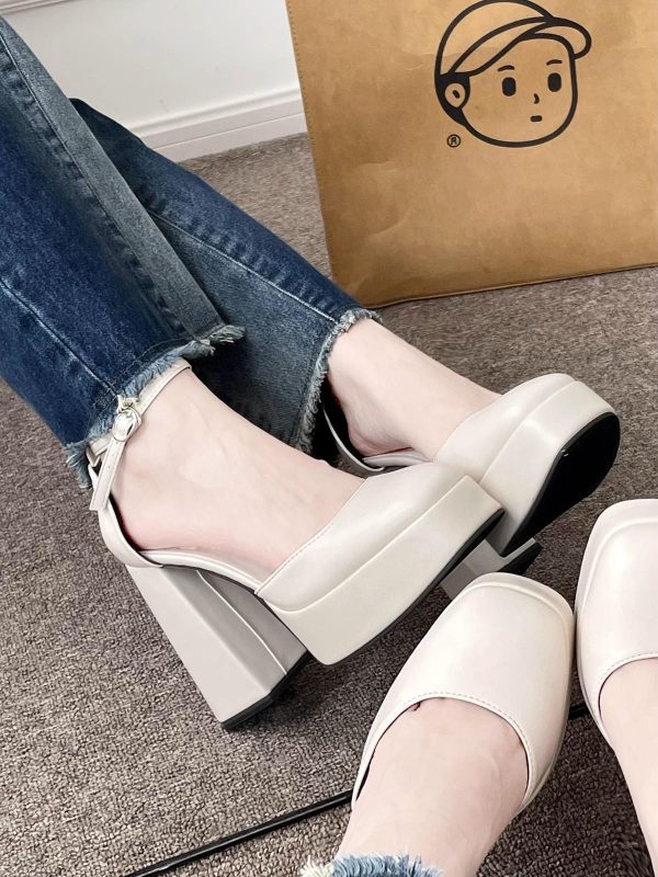 Super High Heel Platform Thick Heel Fairy White Mary Jane Shoes 12cm - Image 7