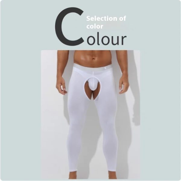 Men's Open Crotch Thermal Pants Thin Leggings Modal Autumn Winter Tight Inside Wear Free - Image 4