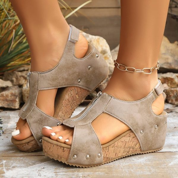 Summer Zipper Wedges Sandals Women's Lightweight Height Increasing Shoes Fashion Casual Sandals - Image 5