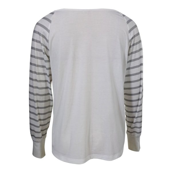 Ladies' Fashionable Leisure Vacation Half Zipper Sleeve Striped Design T-shirt Top - Image 2