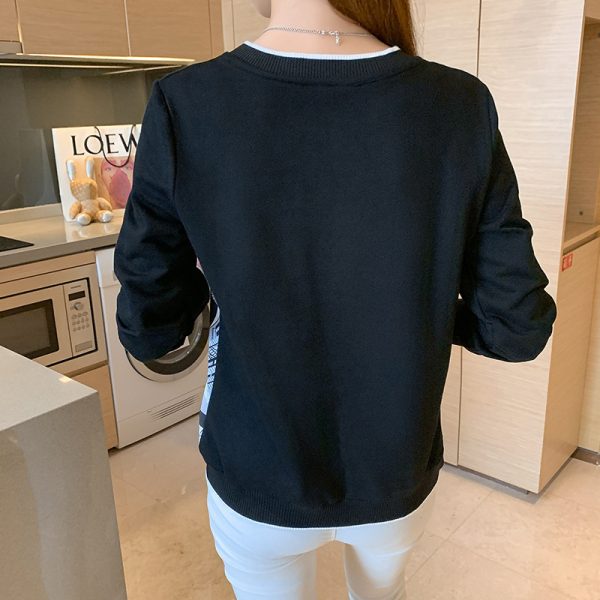 Patchwork Sweater Printed T-shirt Long Sleeve Pullover - Image 5