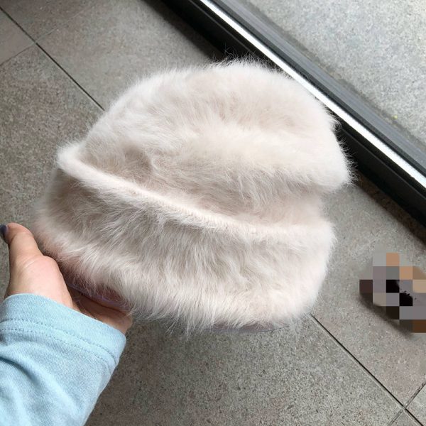 Plush Gentle Rabbit Fur Knitted Pile Heap Cap - Image 4