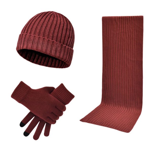 Men's And Women's Knitted Thickened Warm Wool Hat Scarf Gloves Three-piece Set - Image 2