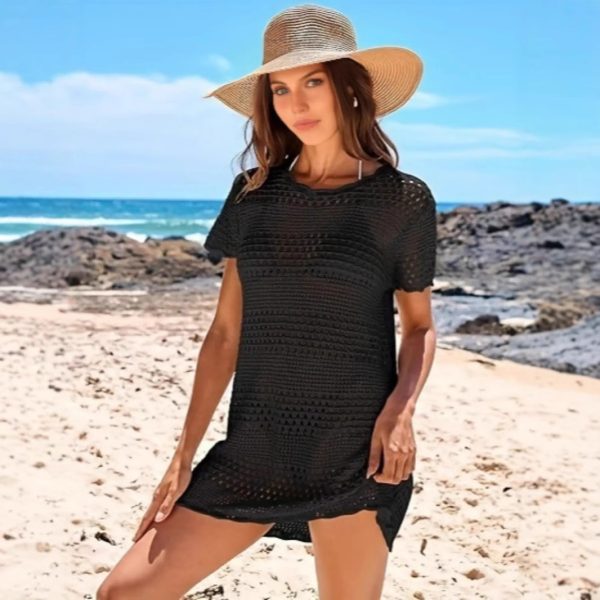 Knitted Short Sleeve Cutout Blouse Women's Swimming Vacation - Image 3