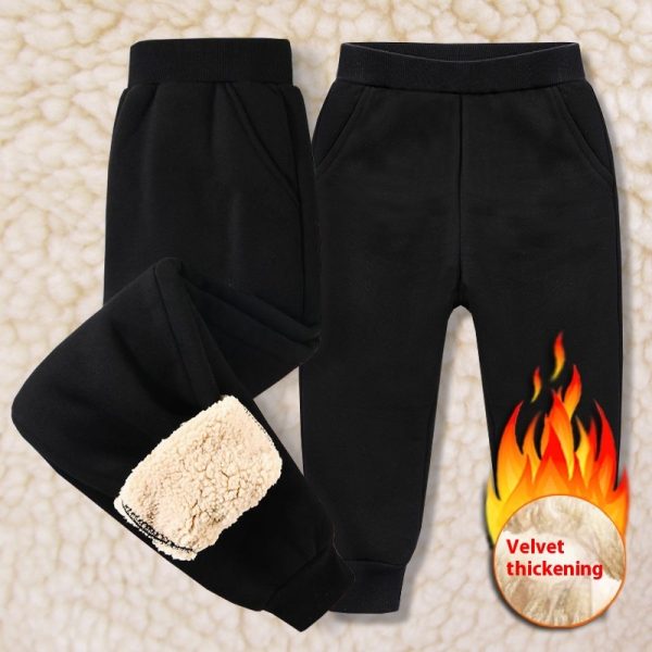 Children's Fleece-lined Thick Lambskin Pure Color Warm Keeping Sweatpants