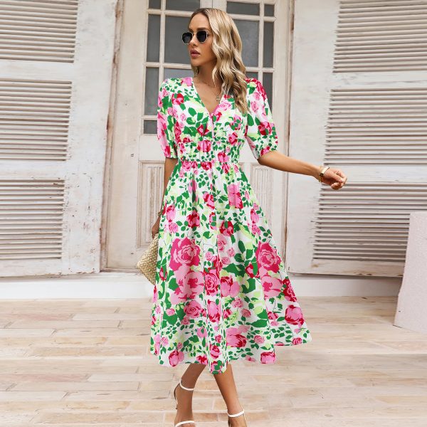 Summer Women's V-neck Bohemian Print Dress - Image 4