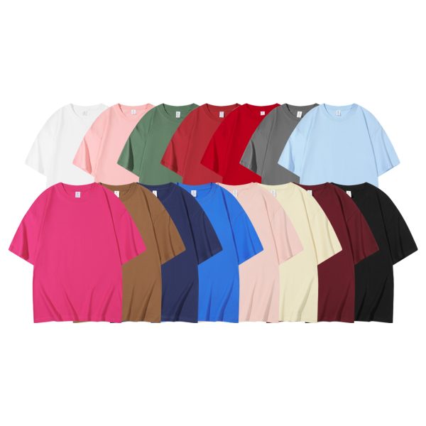 Cotton T-shirt Men's 220g Heavy Solid Color Round Neck Short Sleeves - Image 3