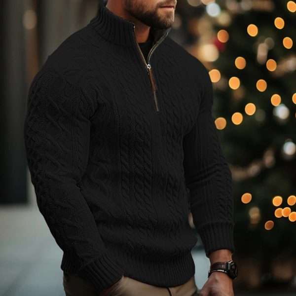 Men's Knitwear Half Zipper Coat Solid Color Twisted Thickened Sweater - Image 4