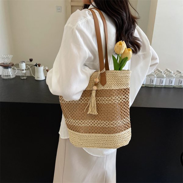 Summer Stripe Straw Sholder Bags With Tassel Pendant Fashion Large Capacity Seaside Vacation Beach Bags - Image 2