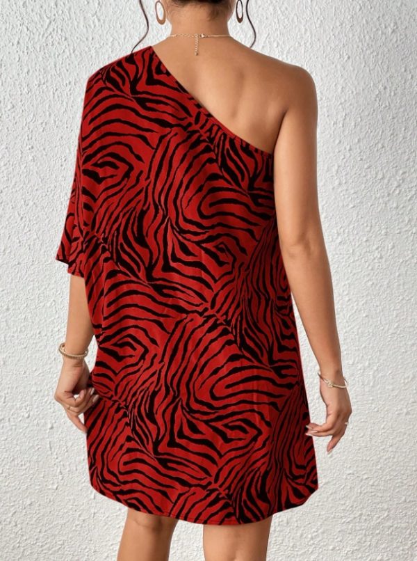 Women's Casual Asymmetrical Collar Zebra Print Vacation Dress - Image 3