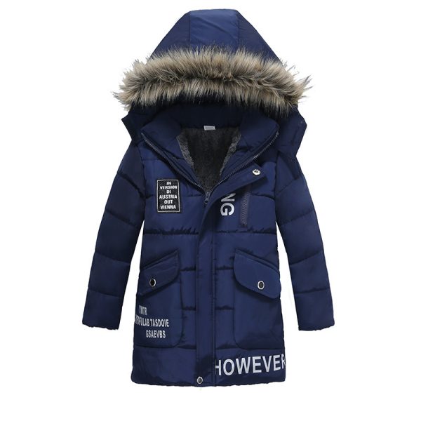 Boys Large Fur Collar Padded Warm Cotton Jacket - Image 6