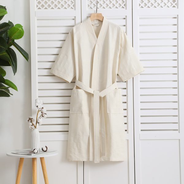 Cotton Single-layer Yarn Bathrobe Spring Summer Cropped Sleeves Mid-length Bathrobe - Image 6