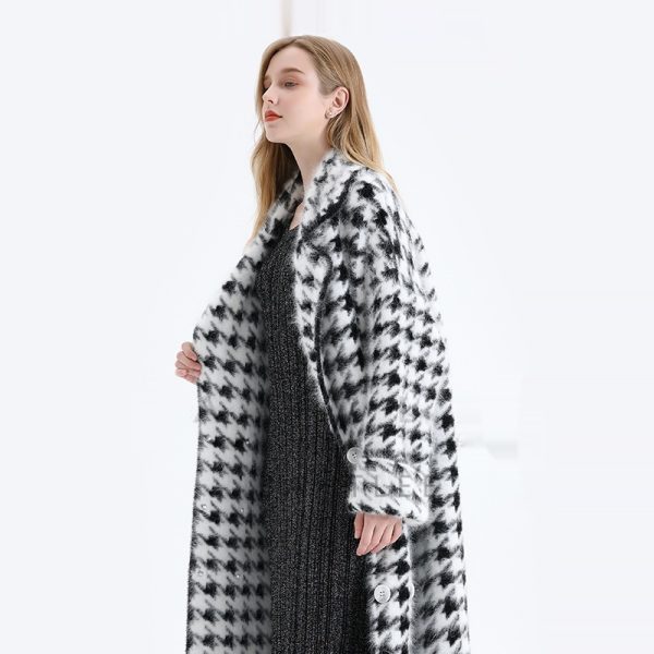 Thick Mink Fur Long Black And White Coat For Women Cardigan Coat - Image 3