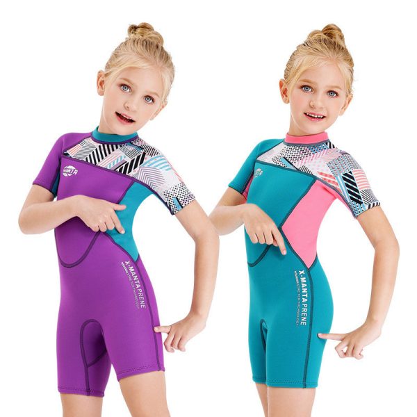 Girls Snorkeling, Surfing, Sunscreen And Cold-Proof Autumn And Winter Short-Sleeved Swimwear - Image 3