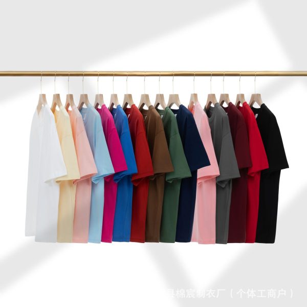 Cotton T-shirt Men's 220g Heavy Solid Color Round Neck Short Sleeves - Image 2