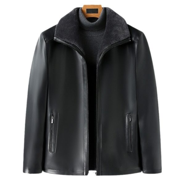 Jacket Business Warm Fur Lapel Fur Integrated Fleece-lined Thickened Leather Coat - Image 4