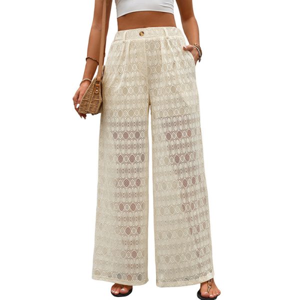 European And American Pants Women's High Waist Loose Lace Wide Leg Pants - Image 5