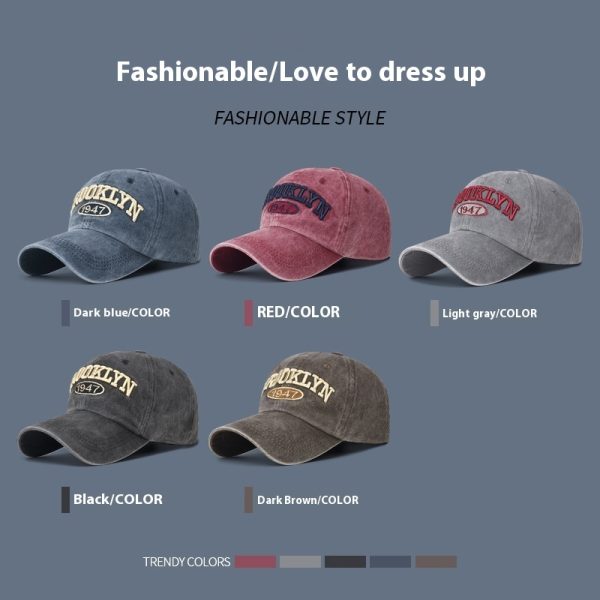 Spring And Summer Sun Protection Men's Retro Washed Letters Embroidered Peaked Cap - Image 2