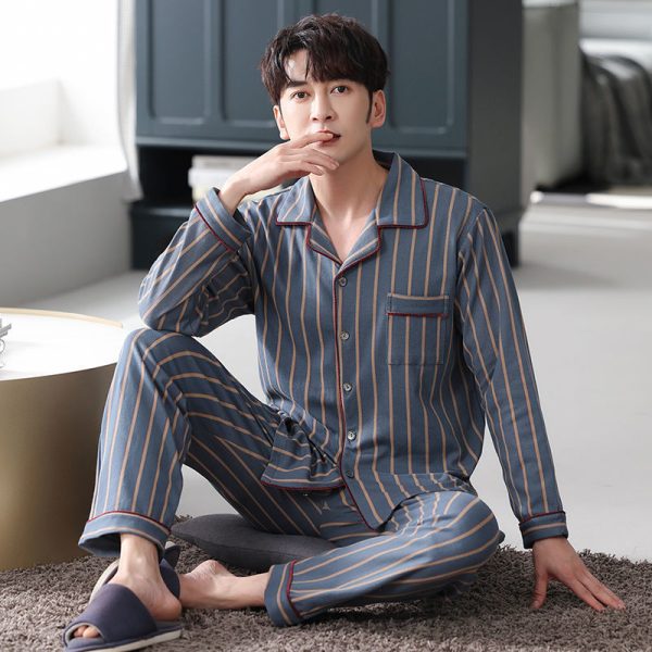 Men's Autumn And Winter Cotton Long-sleeved Trousers Thin Pajamas Loose Home Wear Suit Men - Image 5