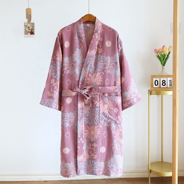 Couple Cotton Loose Bathrobe Lace Bathrobe Women's Double Jacquard Pajamas - Image 9