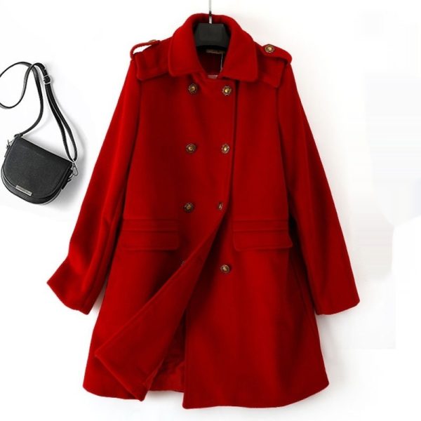 Korean Style Wool Double Breasted Coat For Women - Image 4