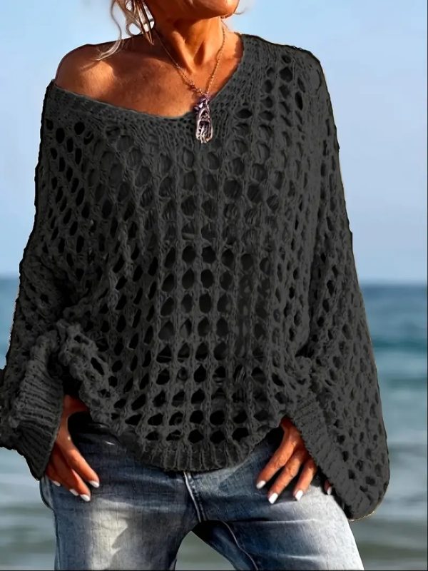 Loose Leisure All-matching Hollow Long Sleeve Plus Size Women's Knitted Sweater - Image 7