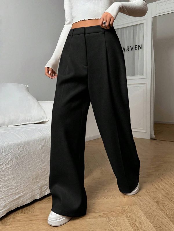 Minimalana Casual Versatile Solid Color High Waisted Wide Leg Pants - Image 2