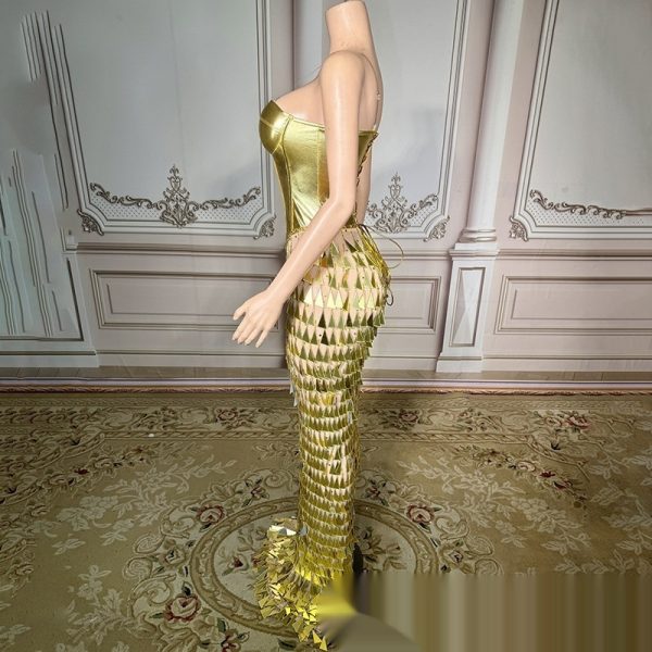 Golden Bright Surface Bandage Design Tight Waist Slimming Mermaid Day Formal Dress - Image 2