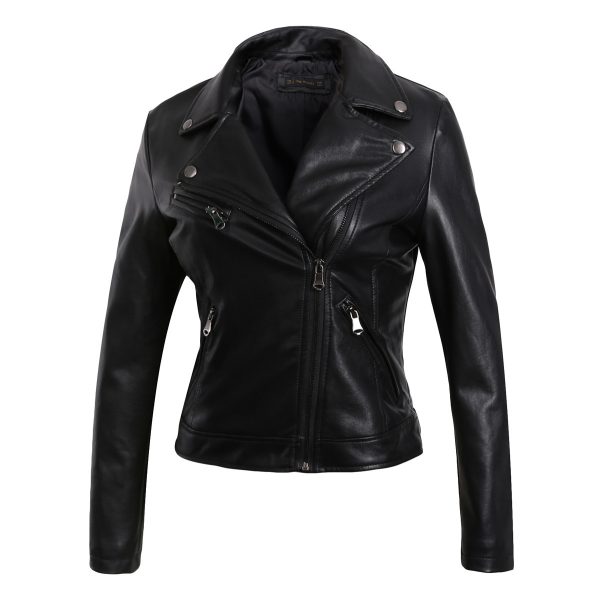 European And American Tassel Oblique Zipper Leather Women's Slim Coat Motorcycle Street - Image 5