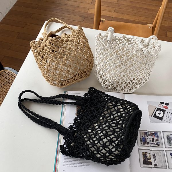 Retro Bucket Bag Vacation Straw Casual Woven Bag - Image 3