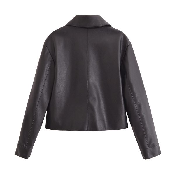 All-matching Western Style Classic Black Leather Short Long Sleeve Jacket - Image 2