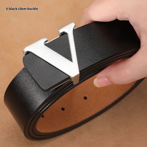 Factory Direct Sales Retro Smooth Genuine Leather Pure Cowhide Letter V Pants Belt - Image 2