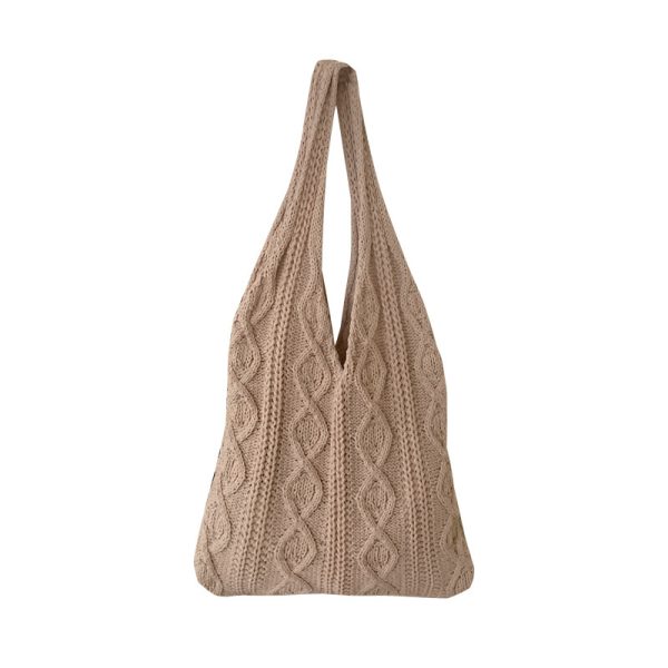 Portable Retro Hollow Knitted Woolen Yarn Bag Shoulder Tote Bag - Image 5