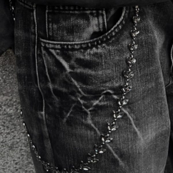 Black Vine Silver Gem Phants Zipper Men's Denim Waist Chain - Image 3